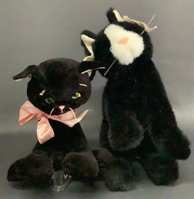1955 Sassy Frass Black Cat & Ganz Bros Black & White Plush Cat & is a Clare Creations