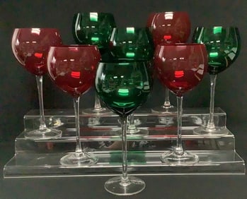 Lenox Emerald & Ruby Balloon Wine Glasses #2 4 of each color. No chips or cracks. With boxes.