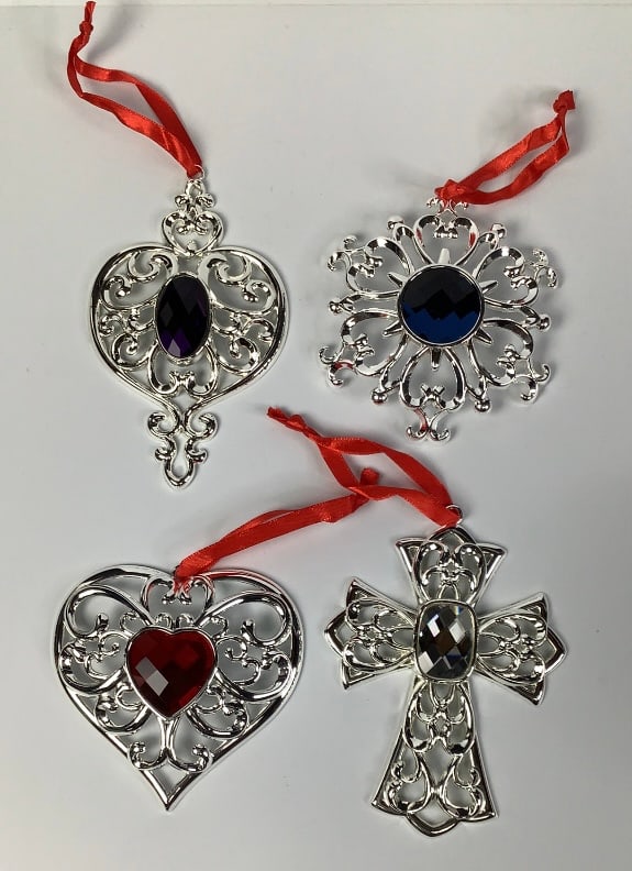 Lenox Bejeweled Ornaments Cross Spire Heart & Snowflake With boxes In good condition.: Snowflake With boxes In good condition.