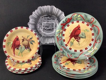 Lenox Winter Greetings Cardinal Salad & Dinner Plates & Mikasa Winter Dreams