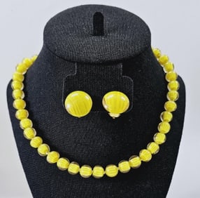 Vintage Murano Glass Bead Necklace & Earrings Necklace weighs 52.9