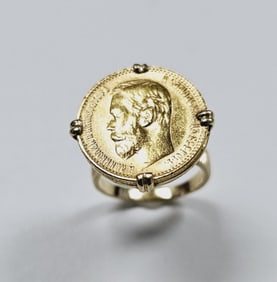 14K Yellow Gold Russian Coin Ring Ring weighs 17.9 Grams Size 6