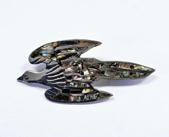 Sterling Silver Abalone Bird Brooch Brooch weighs 14.6 Grams