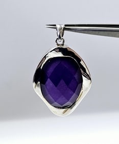 Sterling Silver Faceted Purple Amethyst Pendant Pendant weighs 14.7