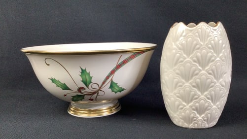 Lenox Vase & Lenox Holiday Nouveau Bowl No chips or cracks.