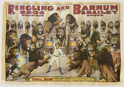 Terrell Jacobs Ringling Bros Barnum Bailey Poster Vintage 1960's poster of an antique lithograph