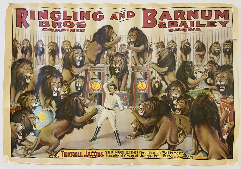 Terrell Jacobs Ringling Bros Barnum Bailey Poster Vintage 1960's poster of an antique lithograph (1 of 7)