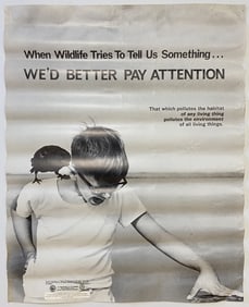 1973 Environmental Dept of Interior Poster Poster featuring a crow nibbling on a boy's ear. On the