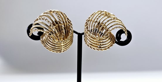 14K Yellow Gold Swirl Earrings Earrings weigh 12.5 Grams total