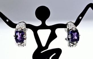 Sterling Silver Amethyst Hoop Earrings Earrings weigh 8.8 Grams