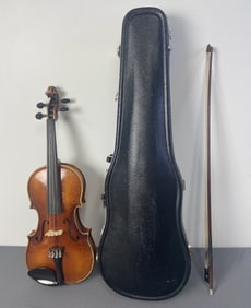 ER Pfrehschner Violin A 211 3/4 with Case Violin with bow and case. Labeled C 41278 A 211 3/4 1979.