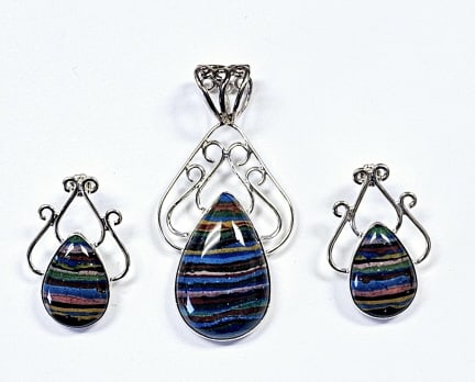 Sterling Rainbow Calsilca Pendant & Earrings Jay King: Jay King Earring and pendant set weighs 24.4 Grams total