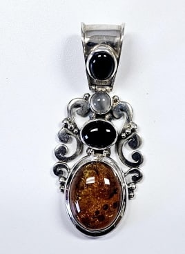 Suarti Bali .925 Amber Onyx & Moonstone Pendant Pendant weighs 20.3 Grams: Pendant weighs 20.3 Grams