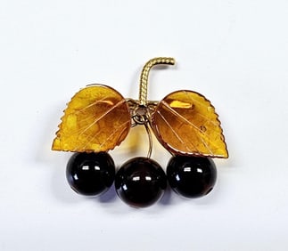 Russian USSR Gold Plated Amber Cherry Brooch Brooch weighs 6.2 Grams