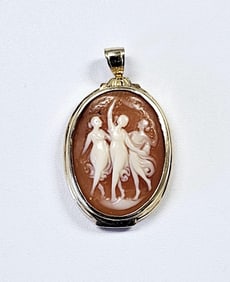 WRC Signed 12K Gold Filled Three Graces Cameo Pendant weighs 4.9