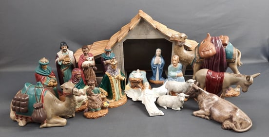 Vintage Atlantic Holland Mold Ceramic Nativity Set Multiple areas of damage. Chips in paint on