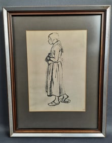 Framed Initialed Charcoal Drawing of Woman Unkown artist. Please see images for details regarding