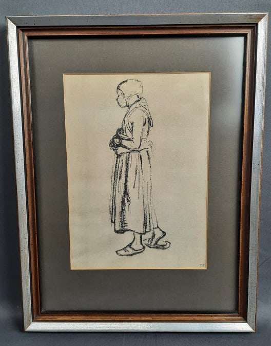 Framed Initialed Charcoal Drawing of Woman Unkown artist. Please see images for details regarding (1 of 6)
