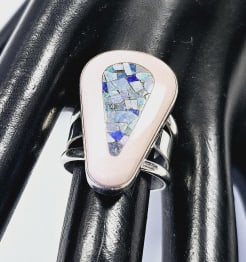 Jay King Sterling Pink Opal & Opal Inlay Ring Ring weighs 9.8 Grams Size 8.5: Ring weighs 9.8 Grams Size 8.5