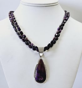 Sterling Silver Sugilite Necklace Necklace weighs 39.3 Grams Measures 20"