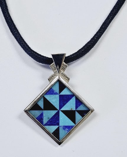 Whitney Kelly Signed Sterling Inlay Necklace Necklace weighs 13.4 (1 of 8)