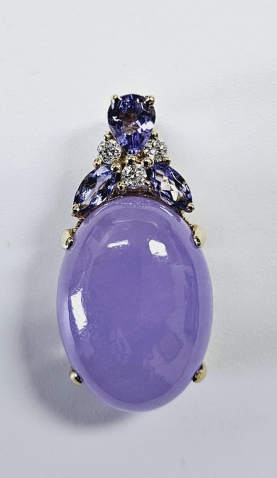 14K Lavender Jade Diamond & Tanzanite Pendant Pendant weighs 5.2 (1 of 7)