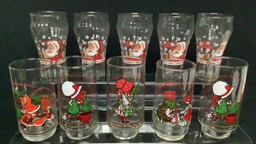 Vintage Holly Hobby & Santa Claus Coca-Cola Glasses