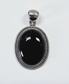 Sterling Silver Domed Onyx Necklace Pendant Pendant weighs 37.1 Grams