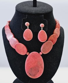 Jay King Sterling Pink Coral Necklace & Earrings Necklace and earrings weigh 77.5 Grams