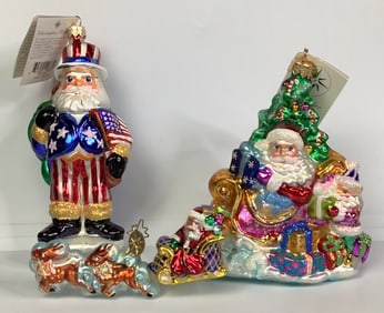 Christopher Radko Uncle Sam Santa & Sleigh Ornaments