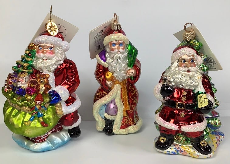 Christopher Radko Trio Of Santas Including Ol' Blue Eyes: Blue Eyes 6621/10,000 Please see images for details regarding condition.
