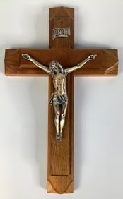 Vintage Wooden Sick Call Crucifix Jesus's feet are detached from the