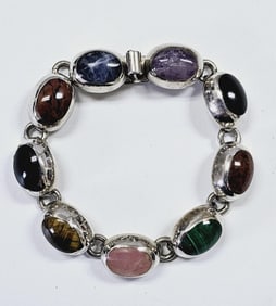 Sterling Silver Multi Gemstone Link Bracelet Bracelet weighs 37.7