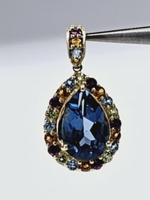 14K Blue Topaz & Natural Gemstones Pendant Pendant weighs 4.8 Grams