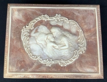 Three Maidens In Nimbus Incolay Carved Stone Box #1-5504 USA