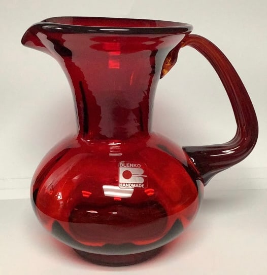 Vintage Blenko Ruby Hand Blown Pitcher Please see images for details regarding condition. (1 of 6)