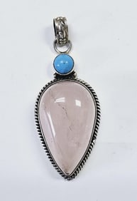 Sterling Silver Rose Quartz & Turquoise Pendant Pendant weighs 18.2 Grams