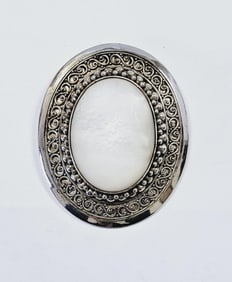 Sterling Silver Large Mother of Pearl Oval Brooch Pendant /Brooch weighs 50.1 Grams