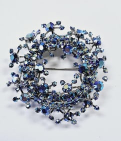 Vintage Warner Signed Blue Rhinestone Brooch Vintage Warner Signed Blue Rhinestone Brooch