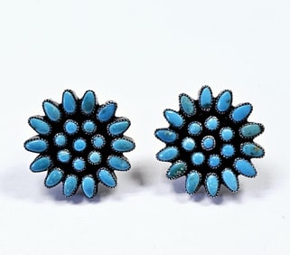Sterling Daisy Petit Point Turquoise Earrings Earrings weigh 9.1 Grams