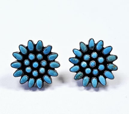 Sterling Daisy Petit Point Turquoise Earrings Earrings weigh 9.1 Grams: Earrings weigh 9.1 Grams