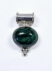 Sterling Silver Oval Malachite Pendant Pendant weighs 24.9 Grams