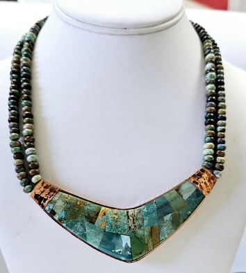 Jay King Hammered Copper Turquoise Necklace Necklace weighs 88.6 Grams Measures 18" (1 of 8)