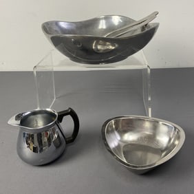 Stainless Steel & Aluminum Mid Century Dishes Vintage Wilton Armetale Metal Oven Proof Serving Bowl.