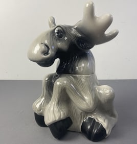 Ceramic Moose Cookie Jar by Phyllis Driscoll Grey and black ceramic two piece cookie jar. Marked Big