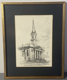 Old Cathedral Etching Signed Roscoe Misselhorn Etching of the Old Cathedral in St Louis Missouri,