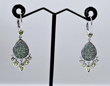 Sterling Silver Druzy Stone & Peridot Earrings Earrings weigh 7.2 Grams