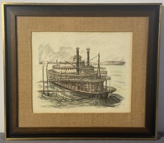 Roscoe Misselhorn Steamboat Colored Etching The Steamwheeler Owensboro Ky, Sat Apr. 9-55 by Roscoe