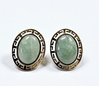 14K Yellow Gold Greek Key Jade Earrings Earrings weigh 5.0 Grams