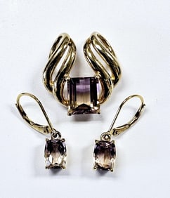 Gold Plated Sterling Ametrine Pendant & Earrings Earrings and pendant weigh 8.2 Grams total